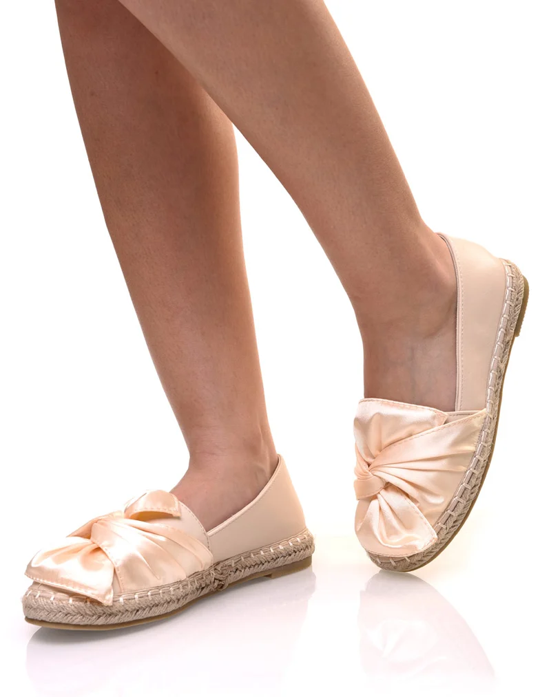Espadrilles beiges bi-matières à noeud