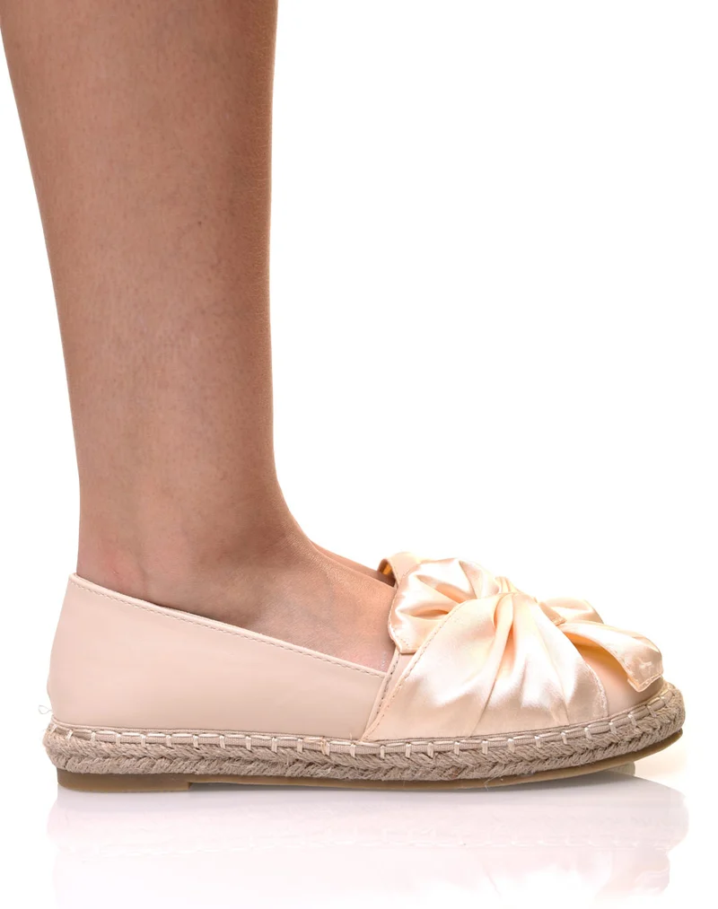 Espadrilles beiges bi-matières à noeud