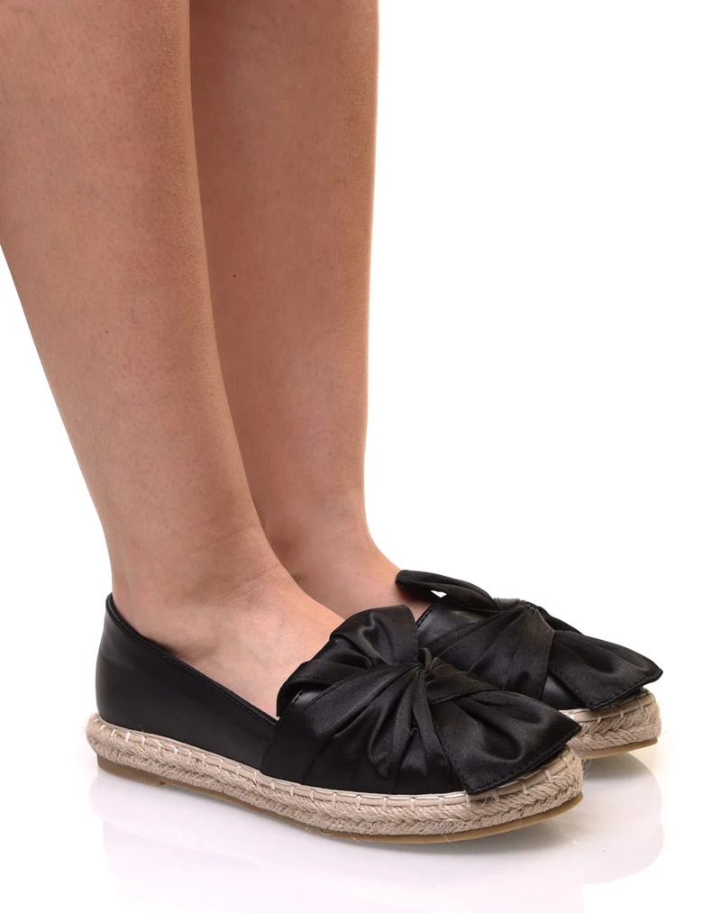 Espadrilles noires bi-matières à n?ud