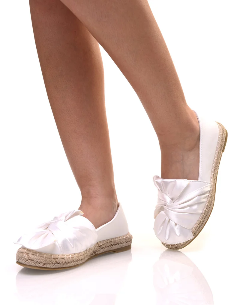 Espadrilles blanches bi-matières à noeud