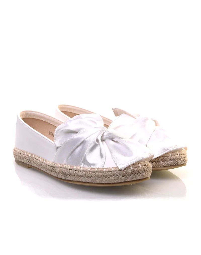 Espadrilles blanches bi-matières à noeud