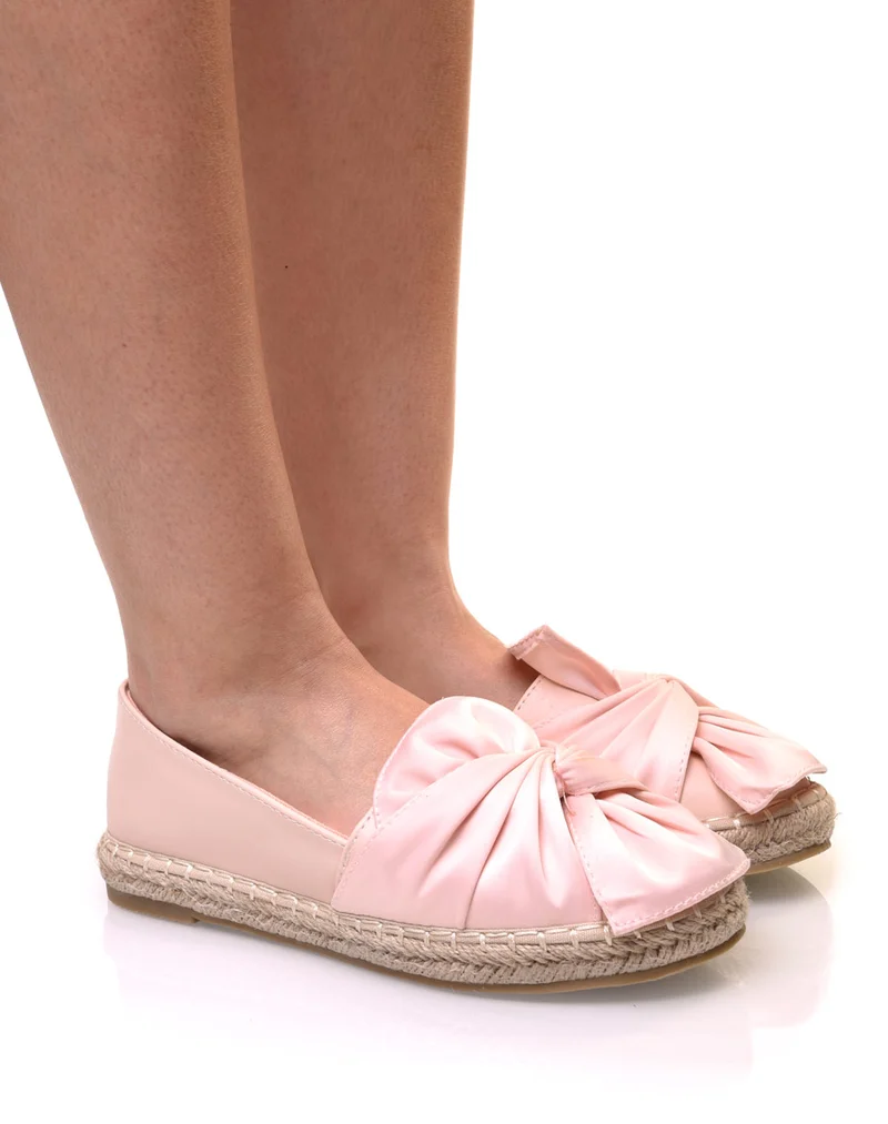 Espadrilles roses bi-matières à noeud