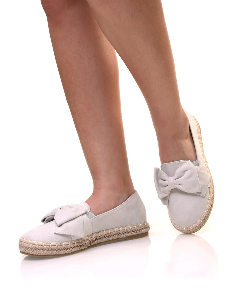 Espadrilles grises en suédine à noeud