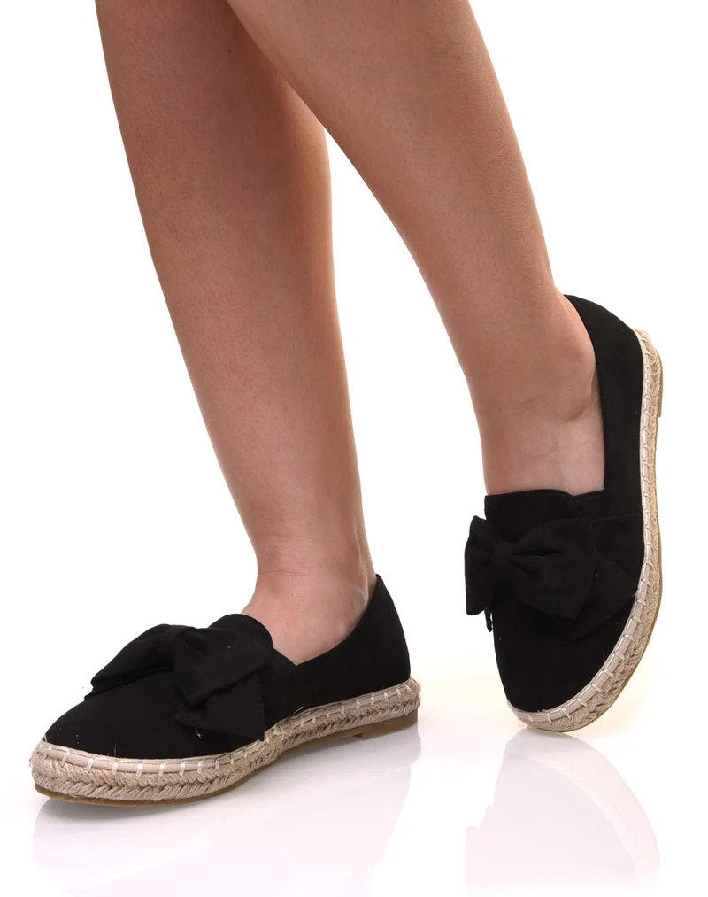 Espadrilles noires en suédine à noeud
