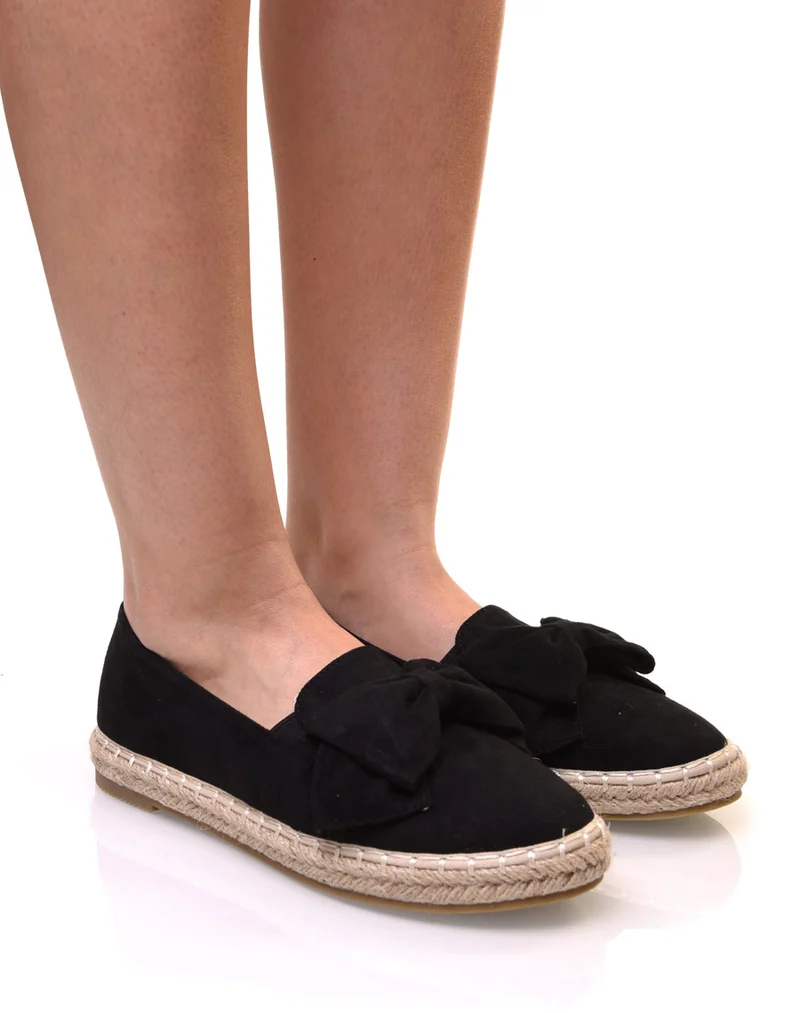 Espadrilles noires en suédine à noeud