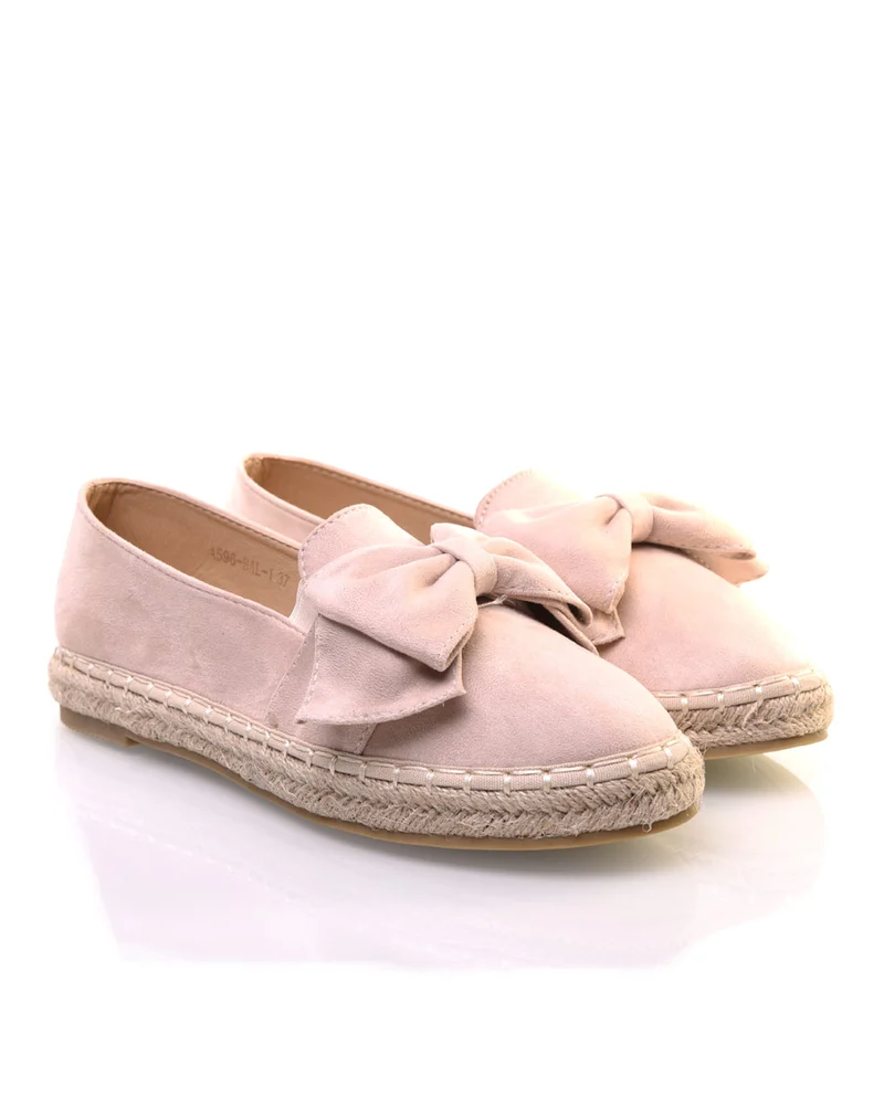 Espadrilles beiges en suédine à noeud
