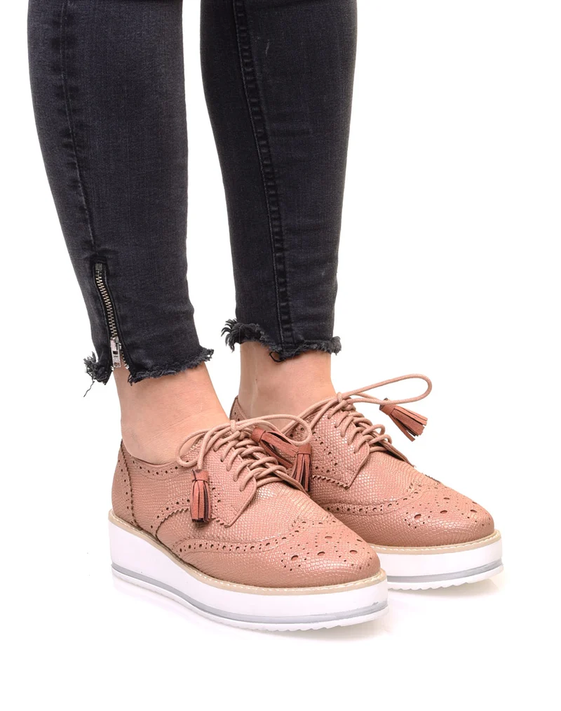 Derbies roses cuivré à semelle compensée