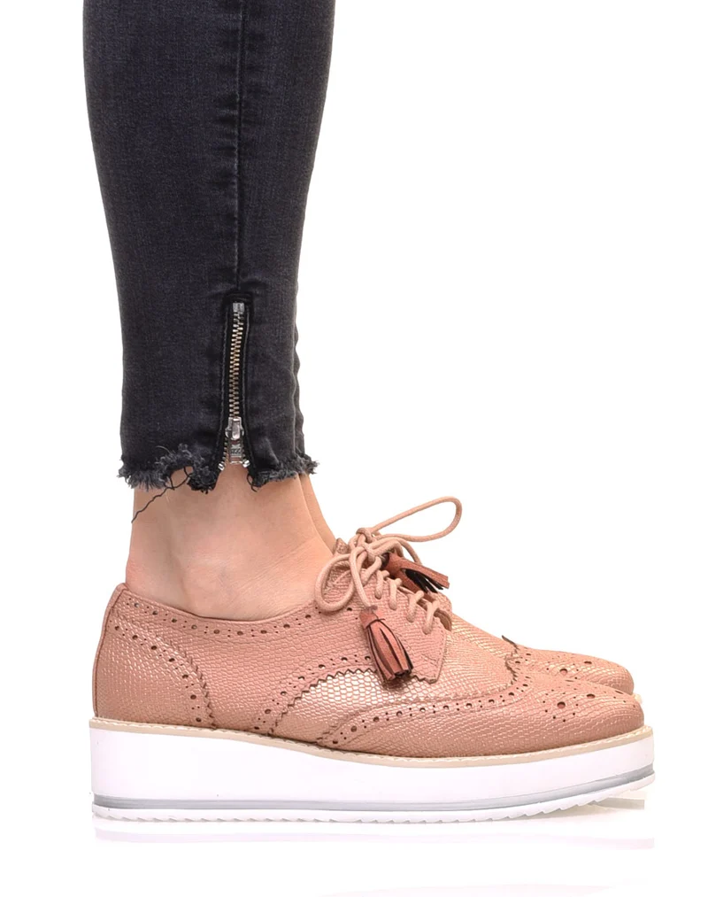Derbies roses cuivré à semelle compensée