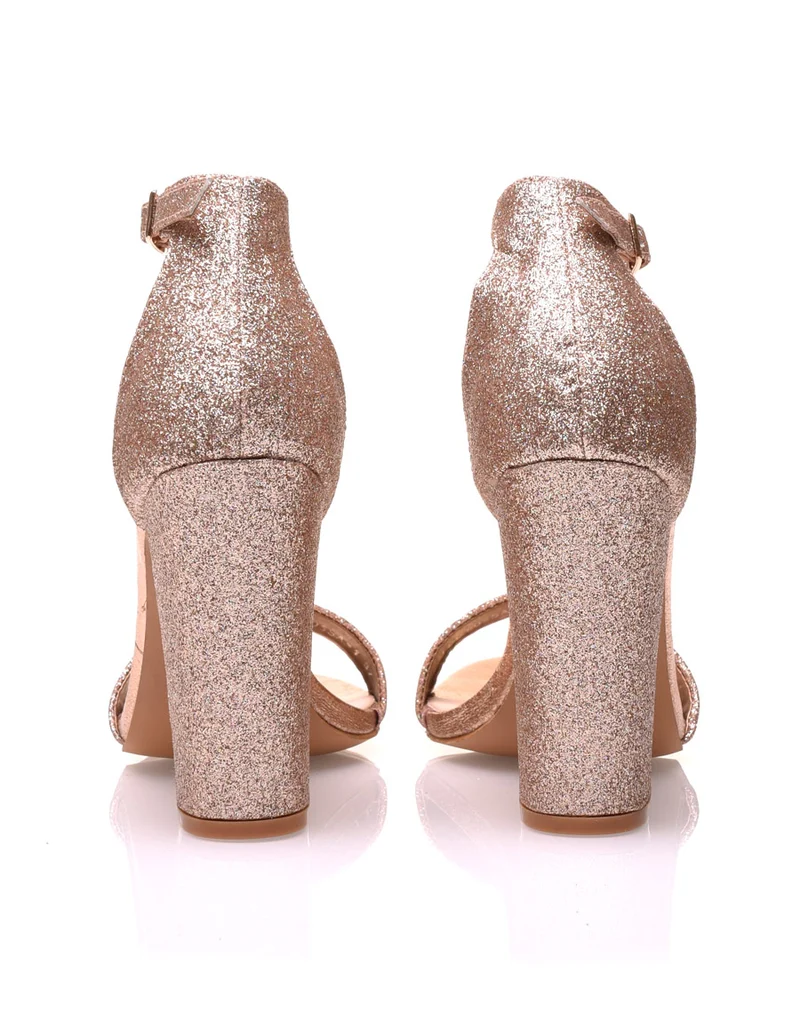 Sandales pailletées champagne à talon