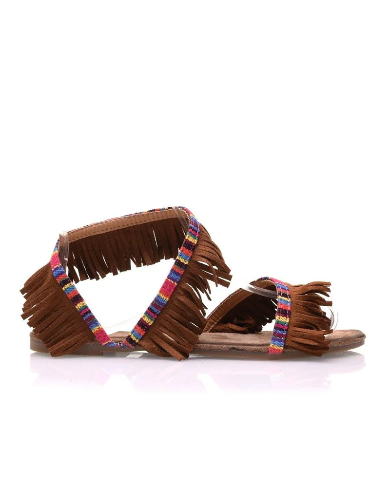 Nu-pieds camel à franges