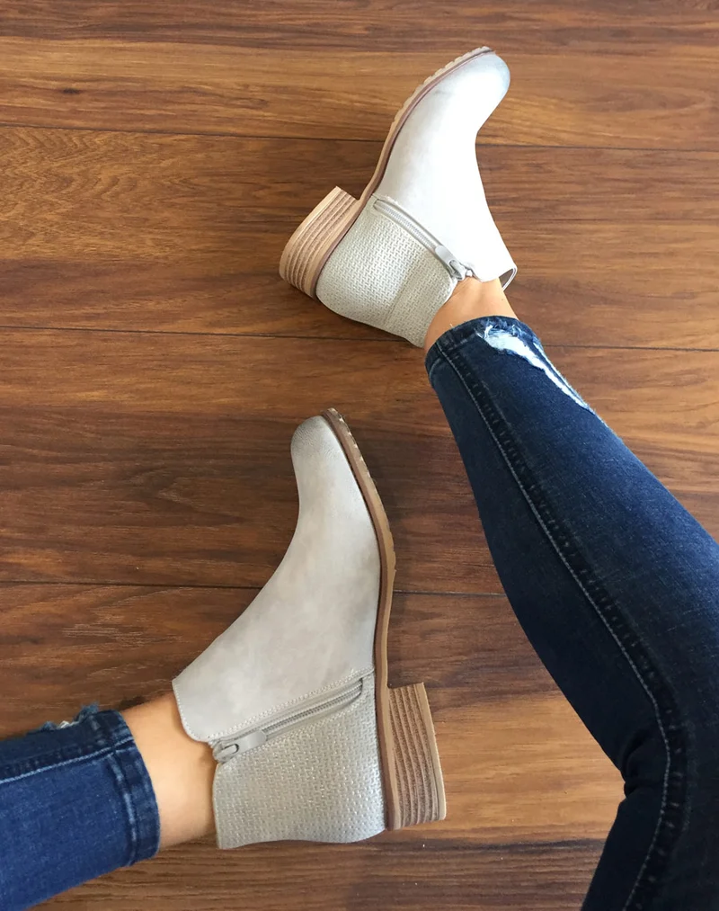 Bottines plates bi matières gris clair
