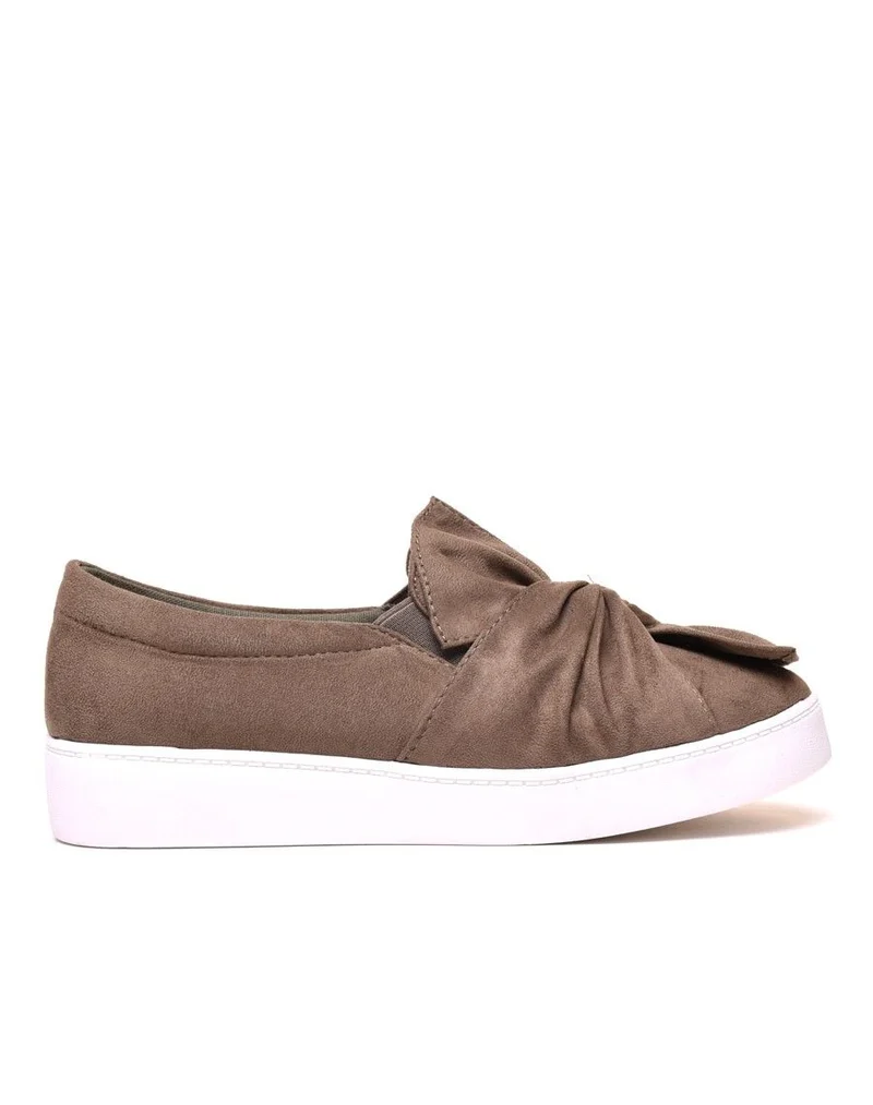 Baskets en suédine kaki à n?ud
