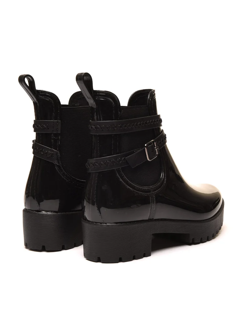 Bottines de pluie noires à semelle crantée