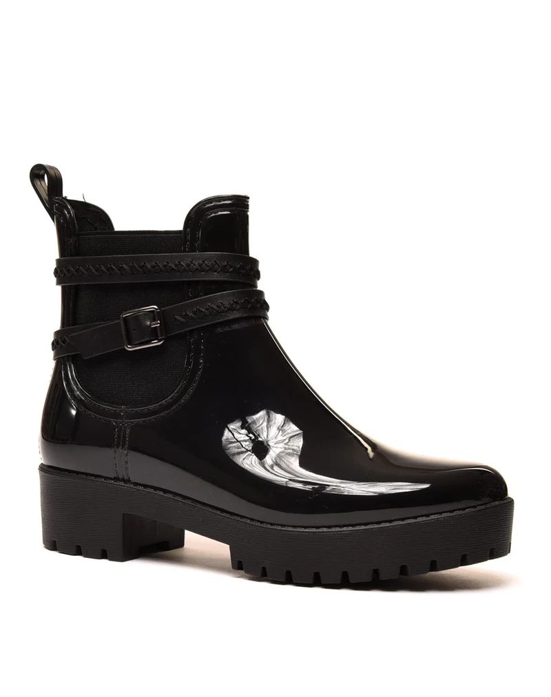 Bottines de pluie noires à semelle crantée