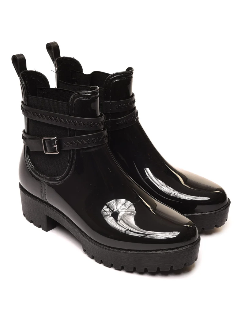 Bottines de pluie noires à semelle crantée