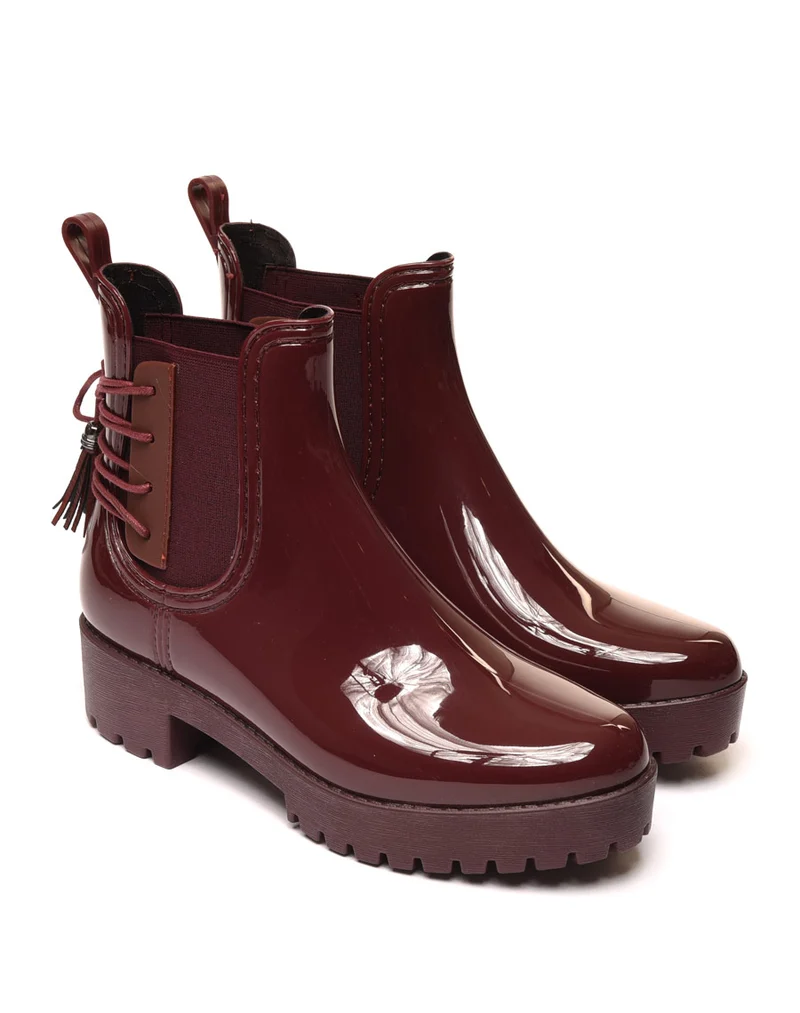 Bottines de pluie bordeaux avec lacet