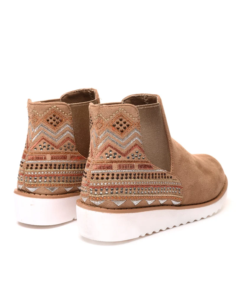 Baskets montantes beiges à motifs aztèques