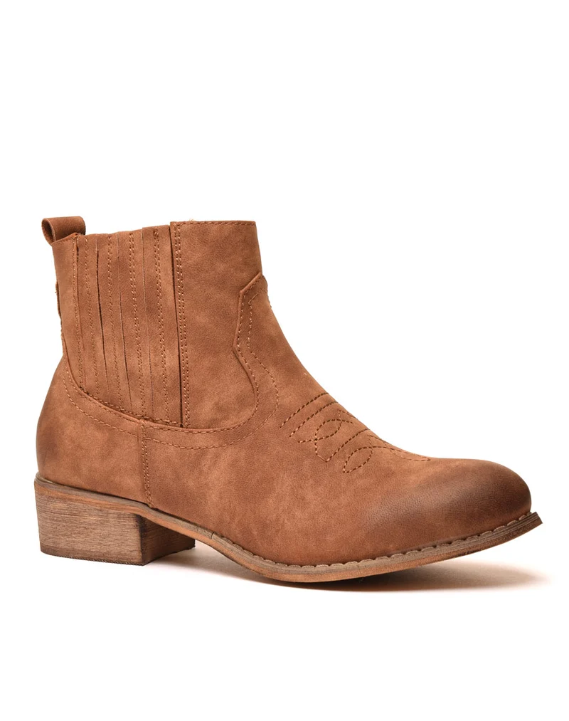 Bottines santiag camelles avec coutures décoratives