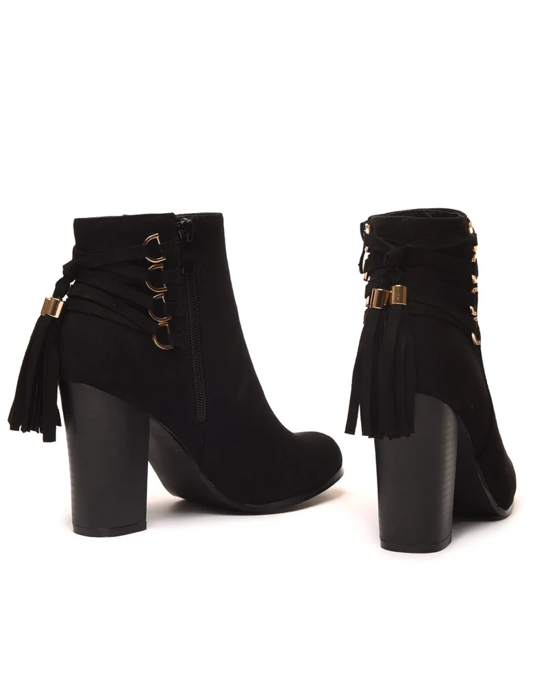Bottines noires suédine à talons et lacets arrière