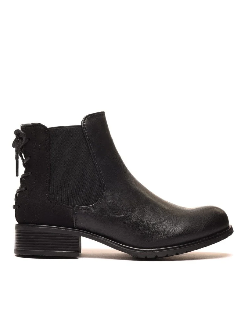 Bottines plates bi matières noires avec lacet décoratif arrière