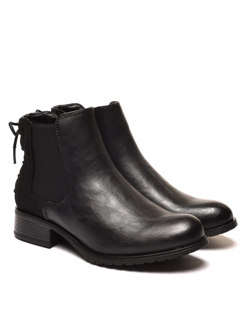 Bottines plates bi matières noires avec lacet décoratif arrière