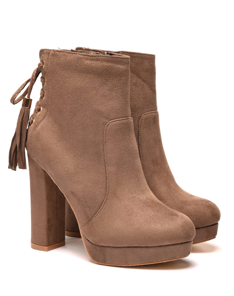 Bottines taupes à talons hauts et plateforme