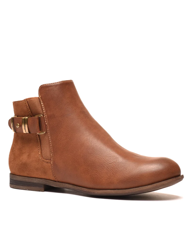Boots plates camel bi-matières avec sangle