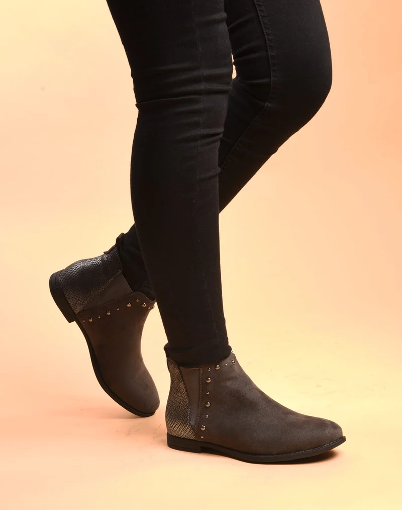 Bottines plates grises avec motifs python brillant