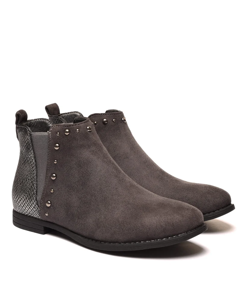 Bottines plates grises avec motifs python brillant
