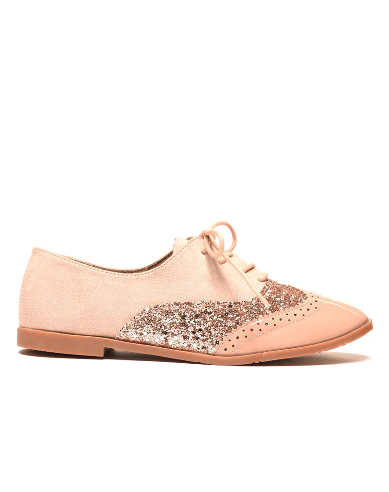 Derbies rose pâle tri matières à lacets