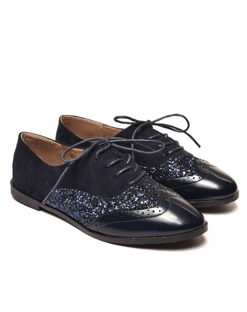 Derbies bleues marine tri matières à lacets