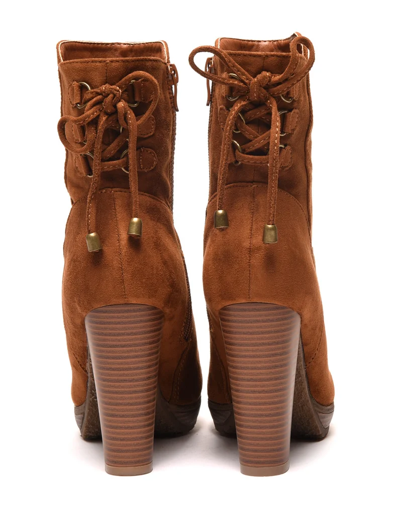 Bottines hautes camel à talons & lacet façon corset