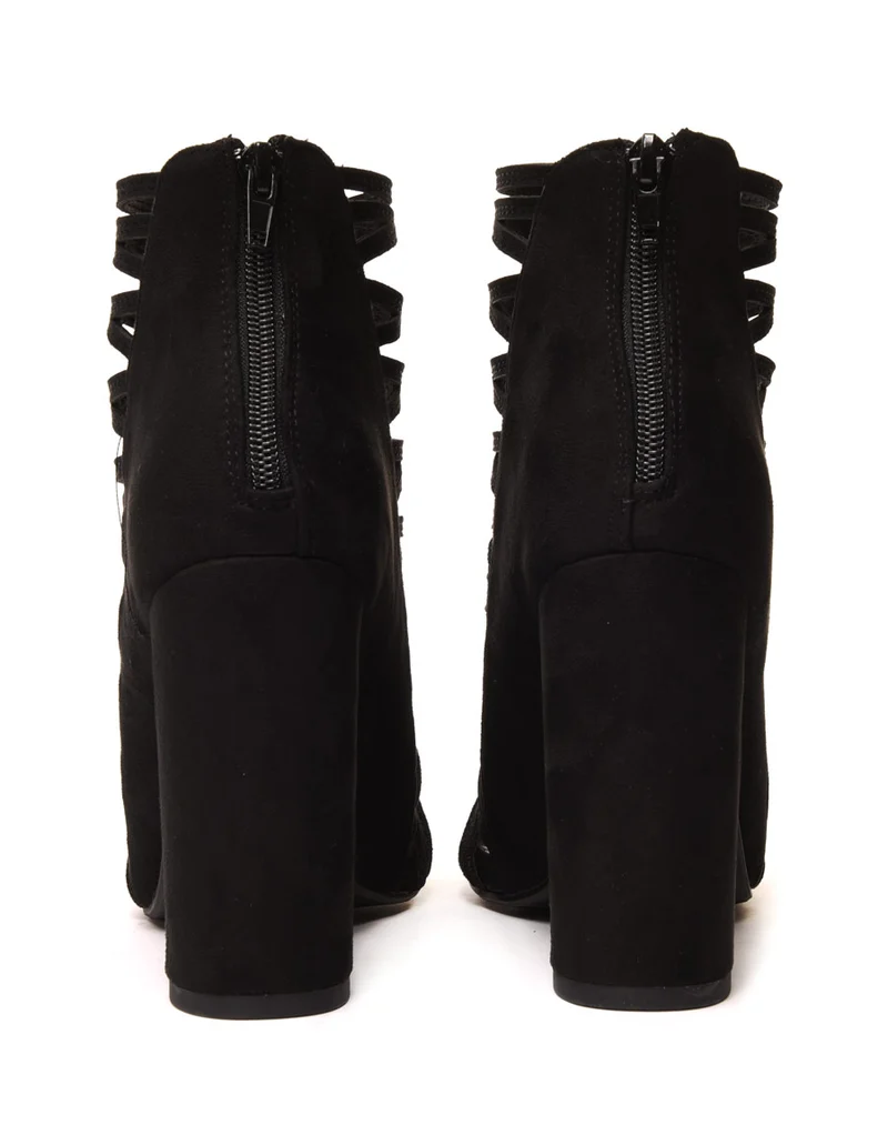 Sandales noires à talons & multiples lanières croisées