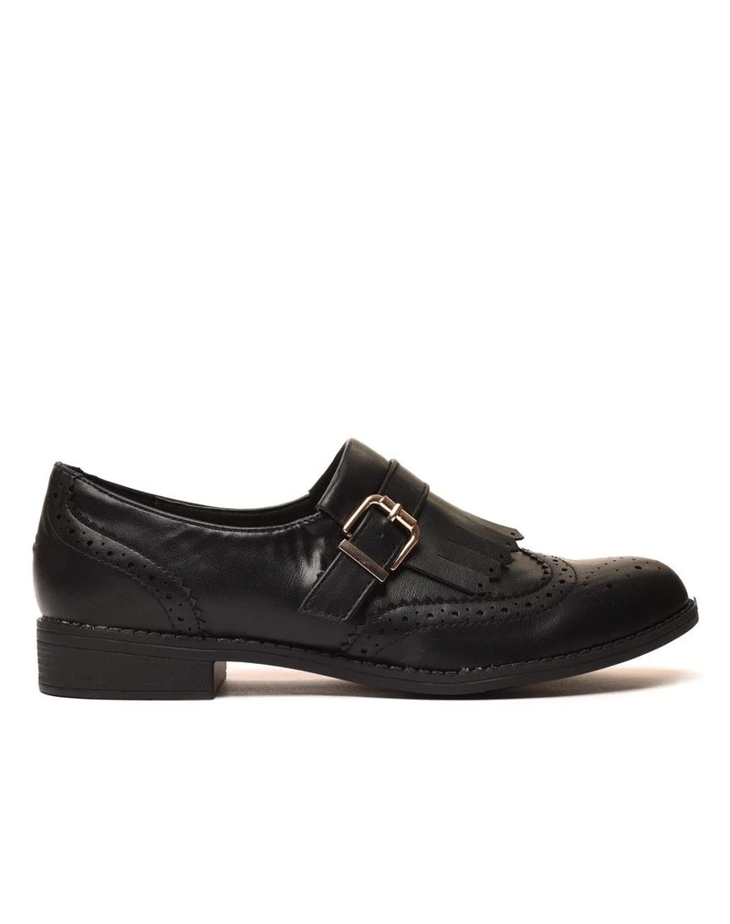 Derbies noires à sangle et franges