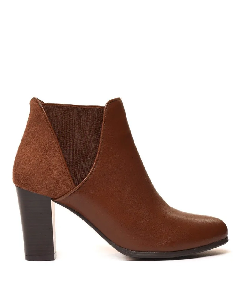 Bottines bi matières marron clair à talons