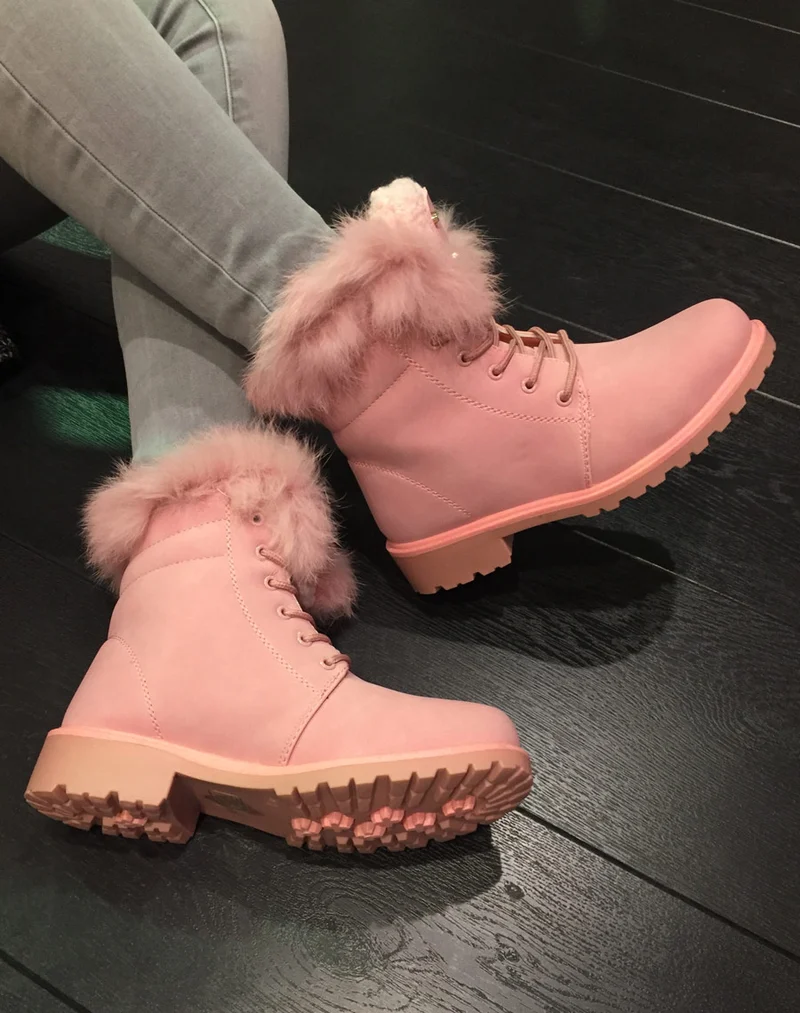 Chaussures montantes à lacets & fourrées roses