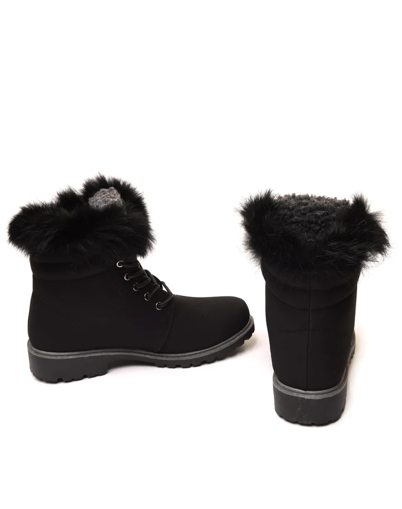 Chaussures montantes à lacets & fourrées noires