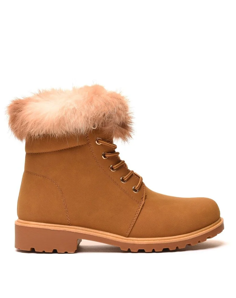 Chaussures montantes à lacets & fourrées camel