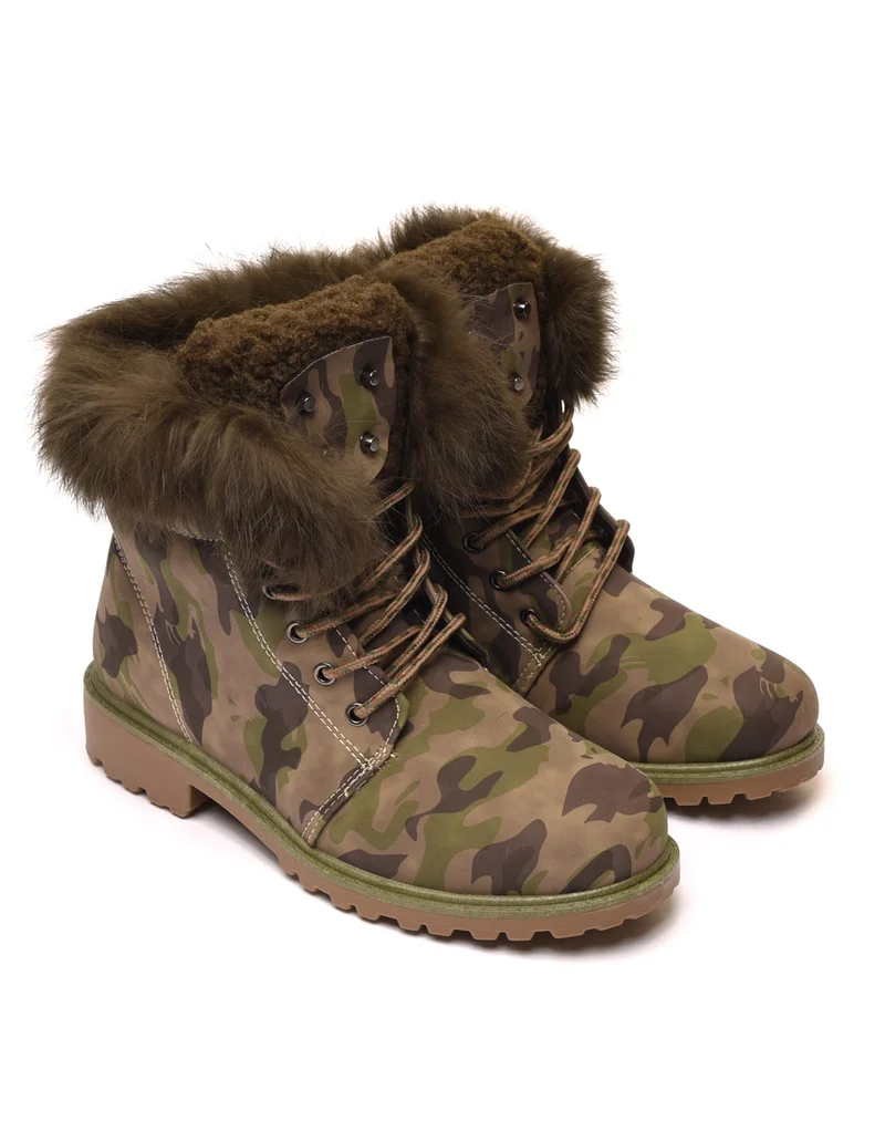 Chaussures montantes à lacets & fourrées camouflage