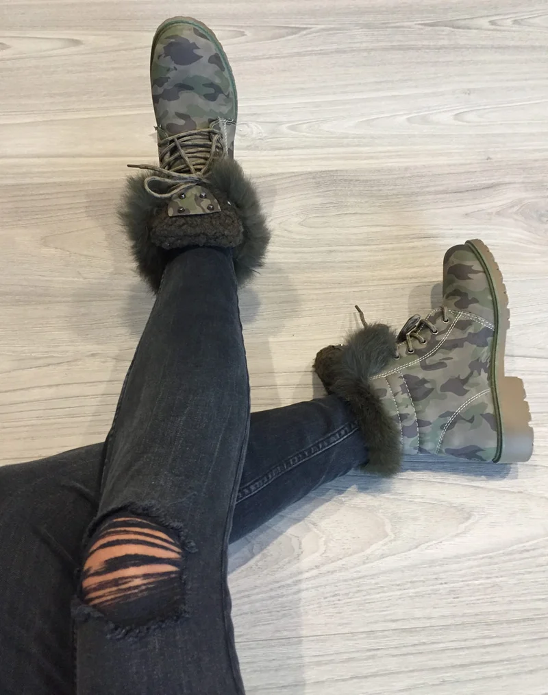 Chaussures montantes à lacets & fourrées camouflage