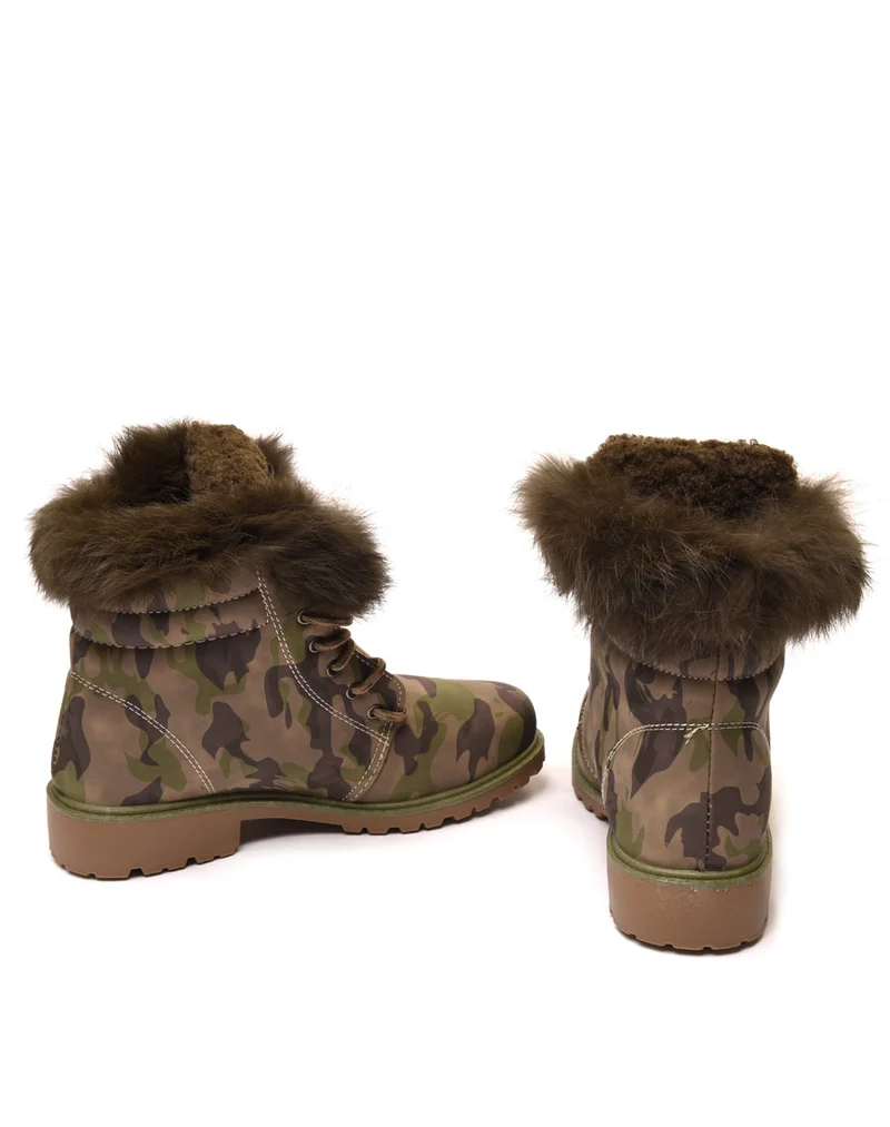 Chaussures montantes à lacets & fourrées camouflage