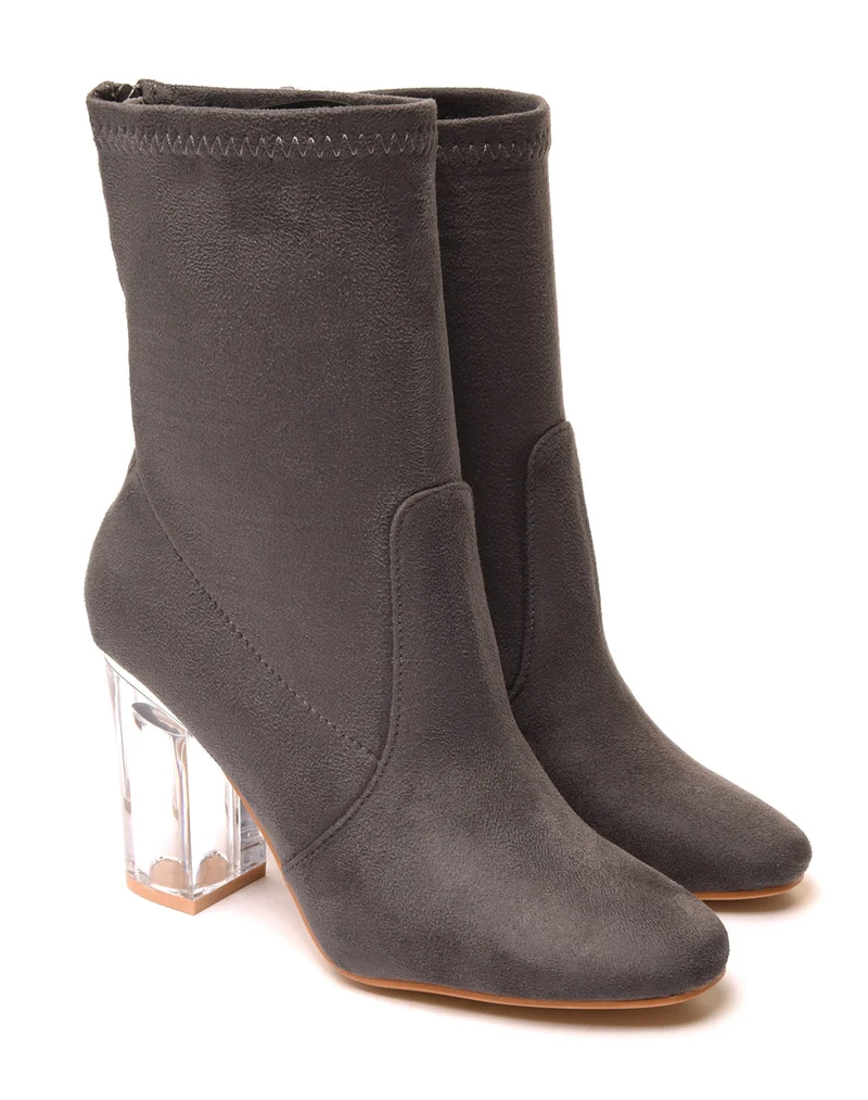 Bottines grises à talon transparent et haut souple