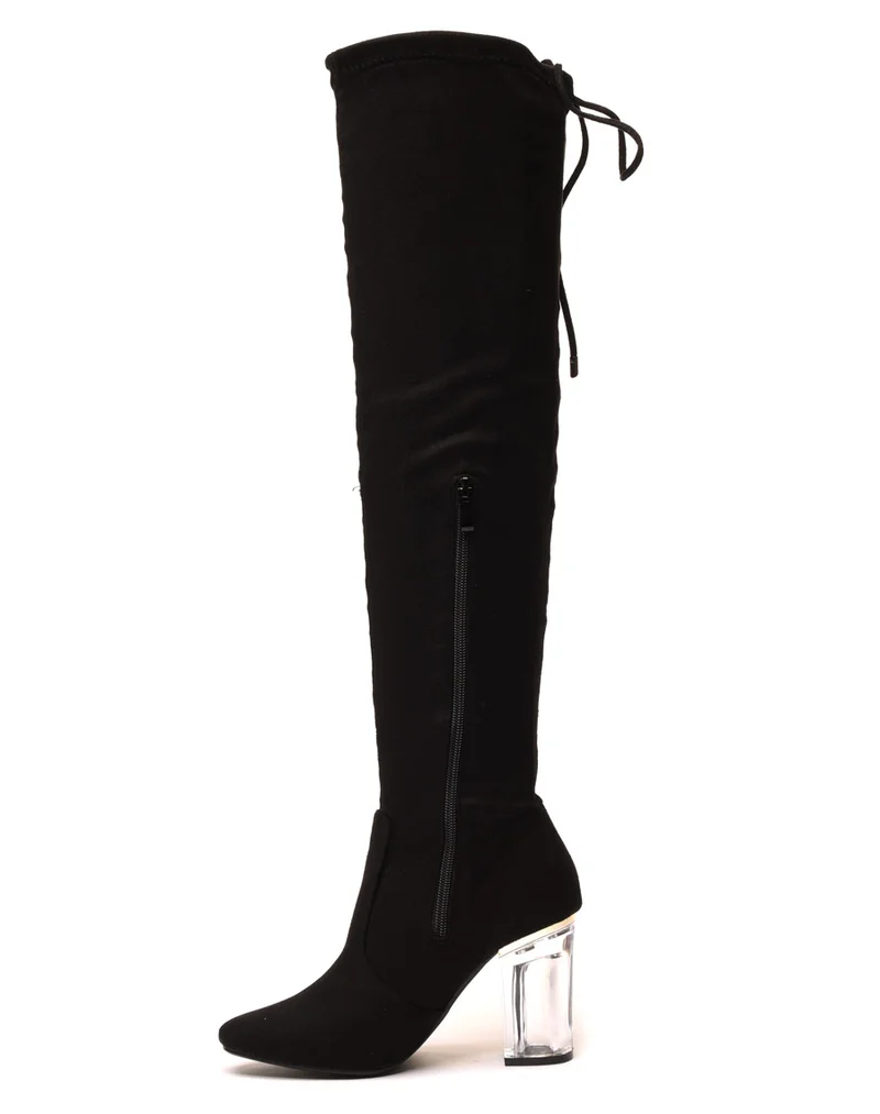 Cuissardes noires à talon transparent