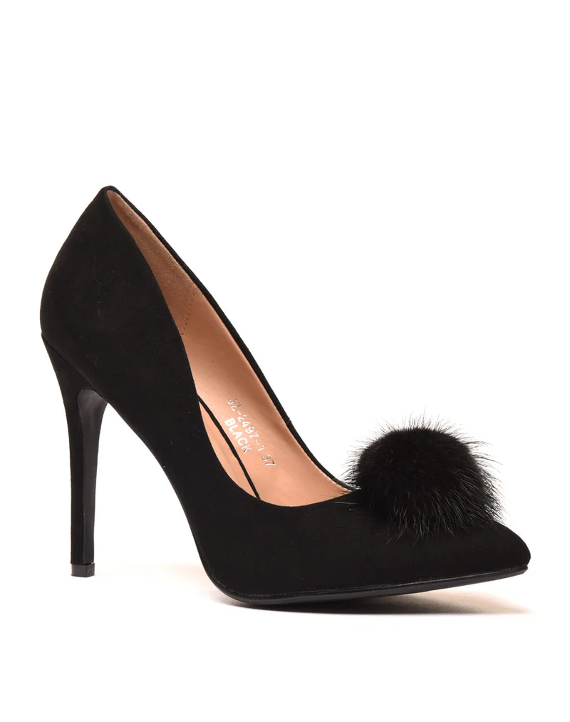 Escarpins noires en suédine avec pompon