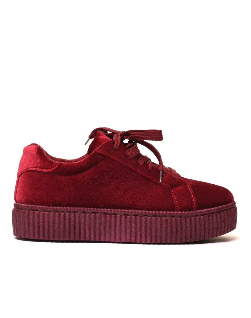 Baskets basses bordeaux en velours