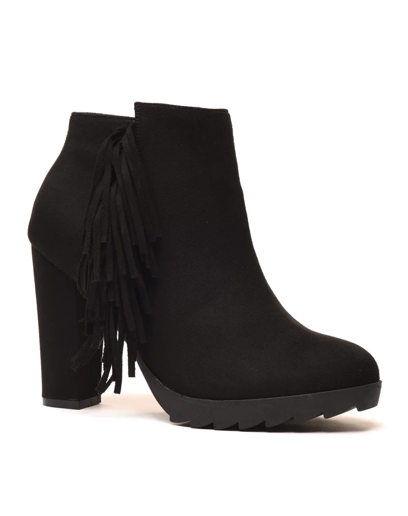 Bottines noires à franges en suédine
