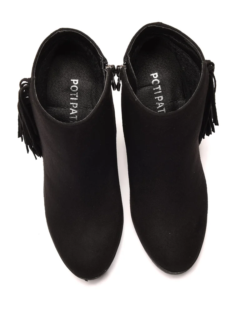 Bottines noires à franges en suédine