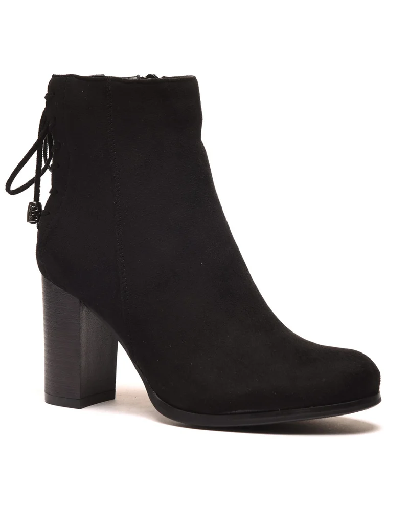 Bottines à talons noires avec lacet arrière décoratif
