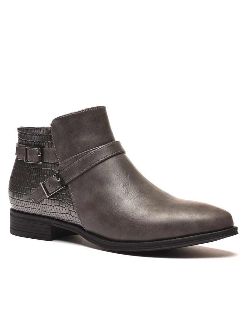 Bottines plates grises bi matières avec fines lanières