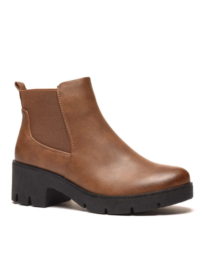Bottines camel avec élastiques & grosse semelle crantée